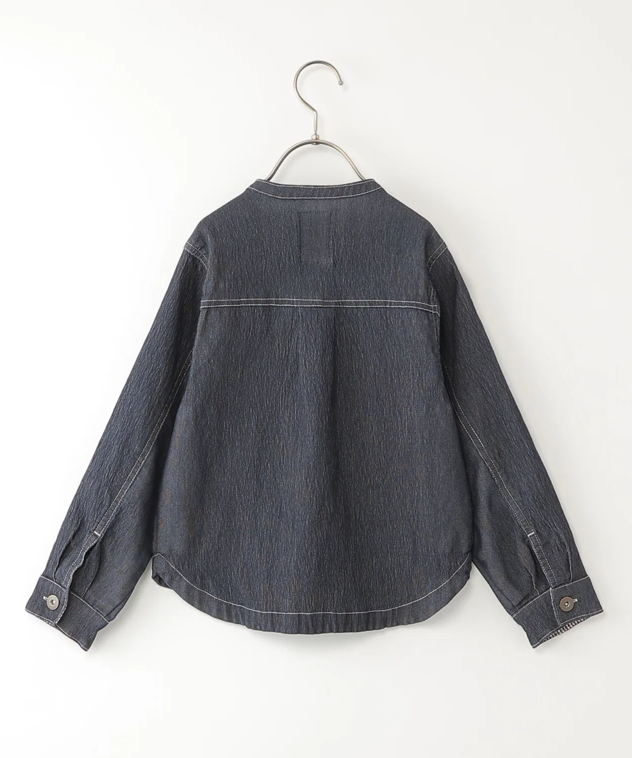 Детский джинсовый жакет из сетки с клетчатым акцентом, модель Mesh Denim Jacket, ikka, Navy — фото 4