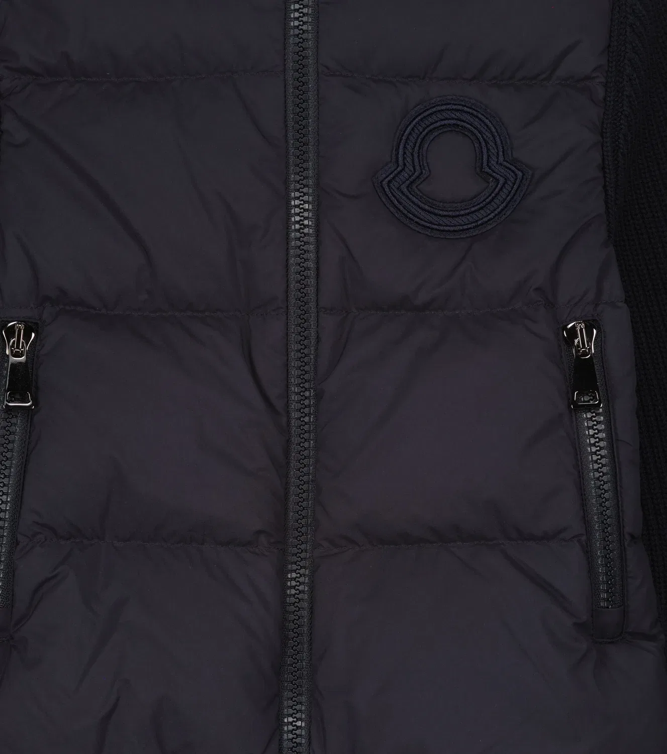 Пуховик с вязаными рукавами Moncler Enfant, синий — фото 3