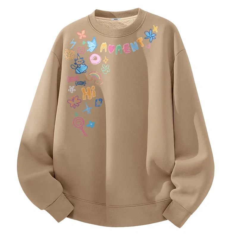 Детский свитшот с принтом Big Smile Script Front Neck Label MINISO, Khaki