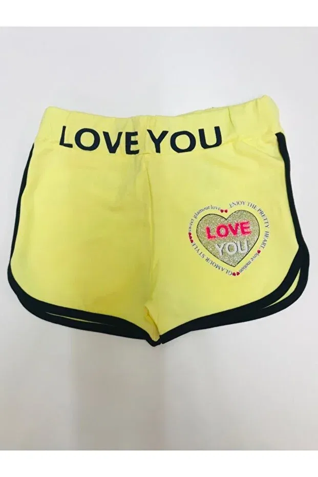 Детские шорты для девочек с принтом Heart Love You Baby Slon Kids Clup, Yellow