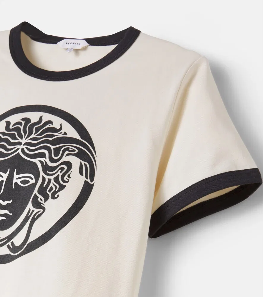 Хлопковая трикотажная футболка Medusa Versace Kids, белый — фото 4