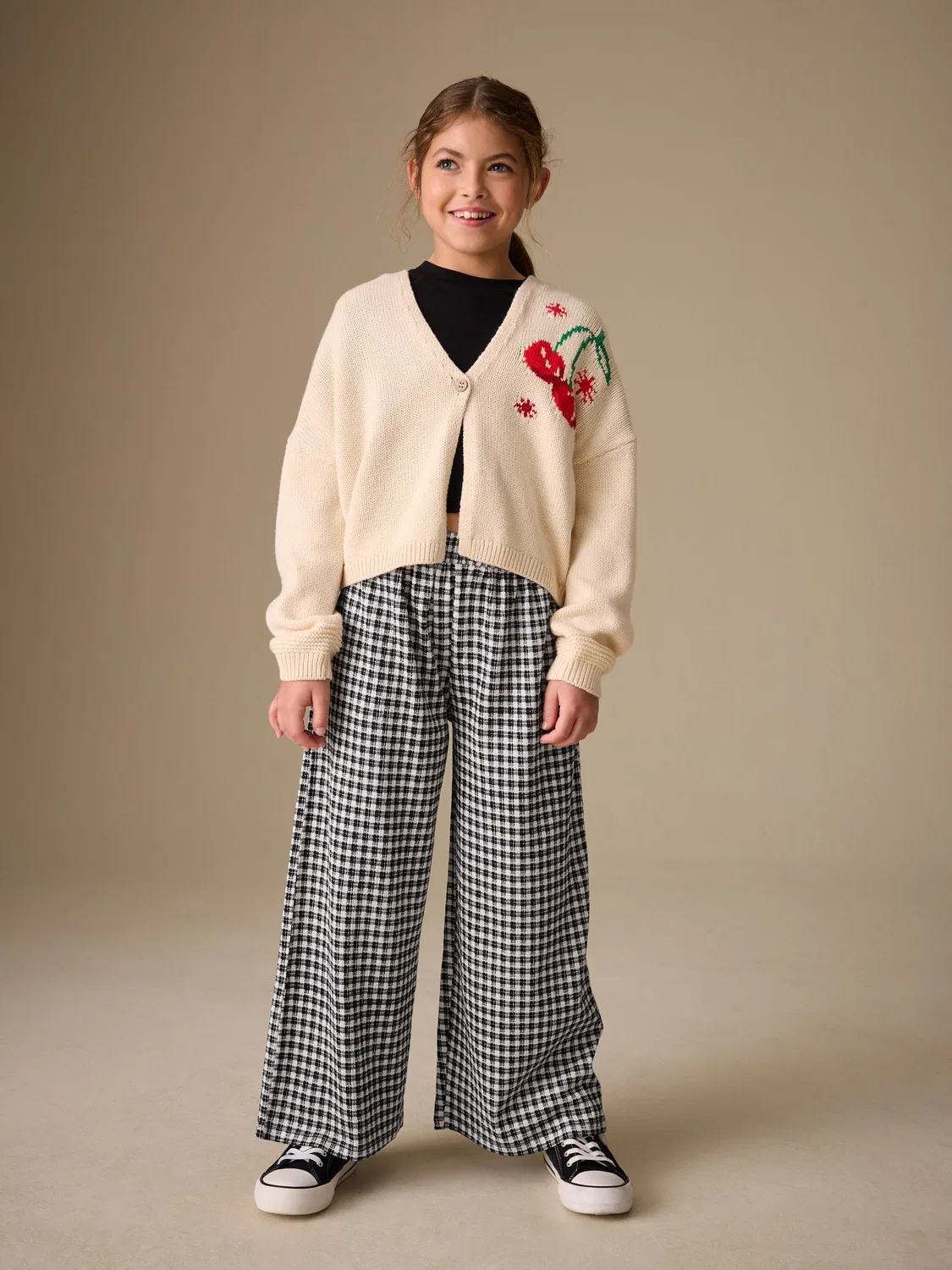 Брюки широкие, клетка, Wide Leg Textured Next, черно-белая клетка — фото 2