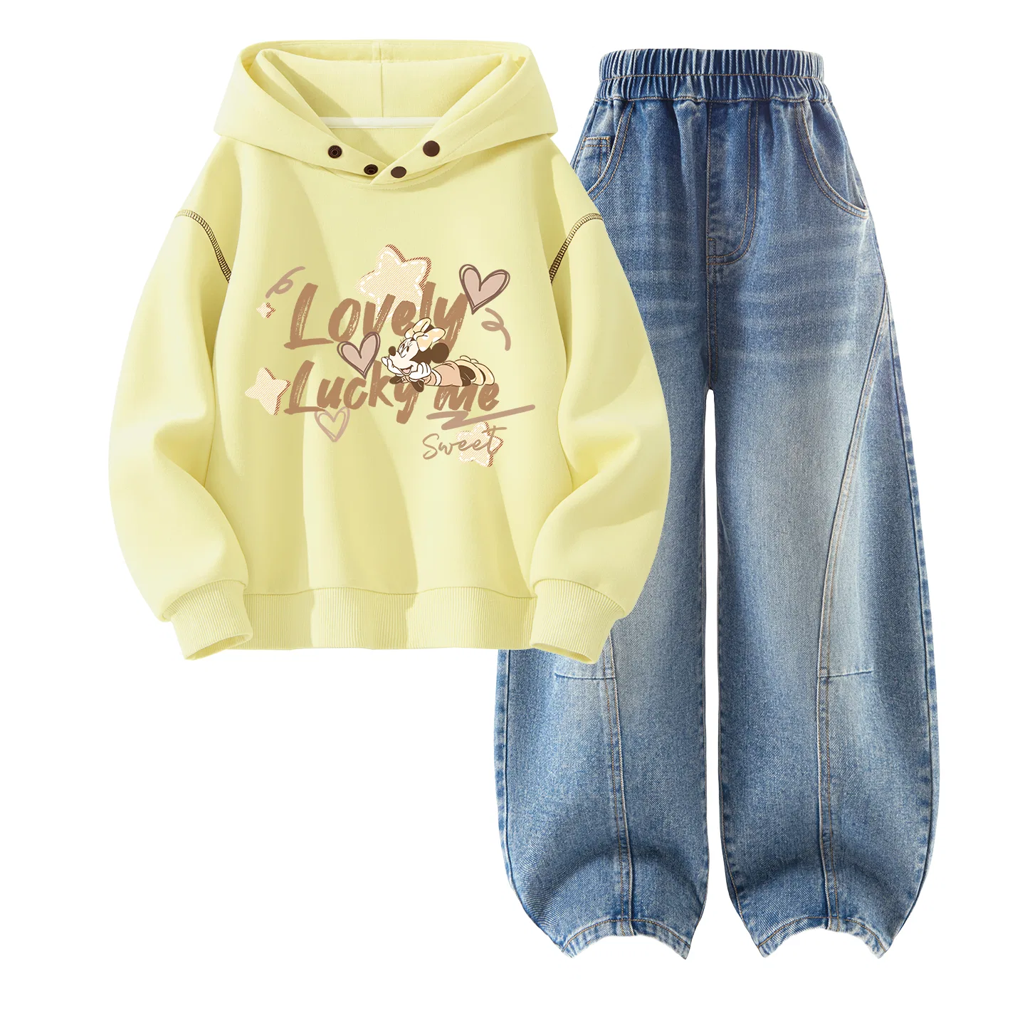 Детский спортивный комплект с капюшоном, хлопковый Di Cotton Star Pear Yellow, Disney, Denim Light Blue