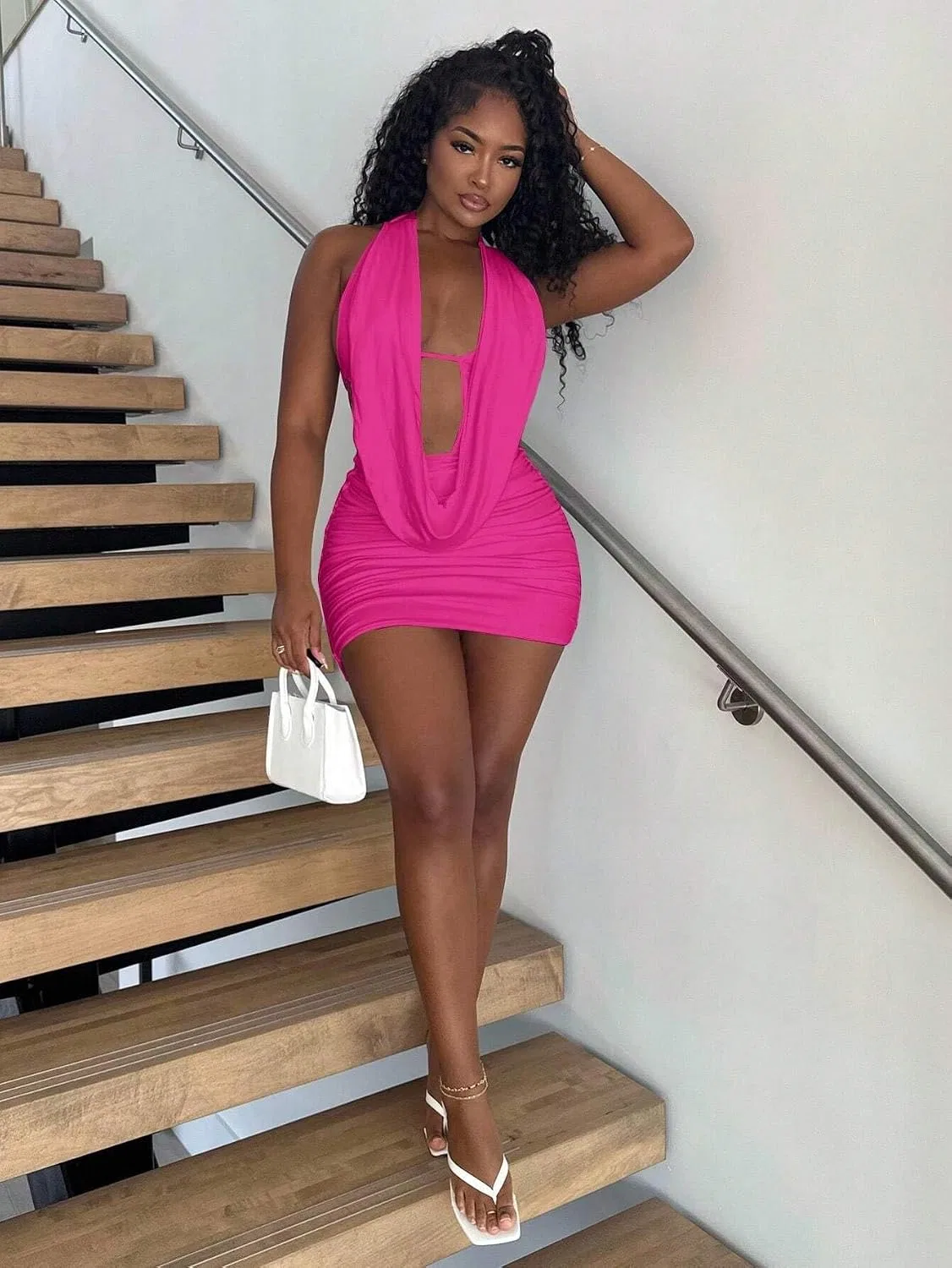 Женское облегающее платье без спины Bodycon, Hot Pink — фото 2