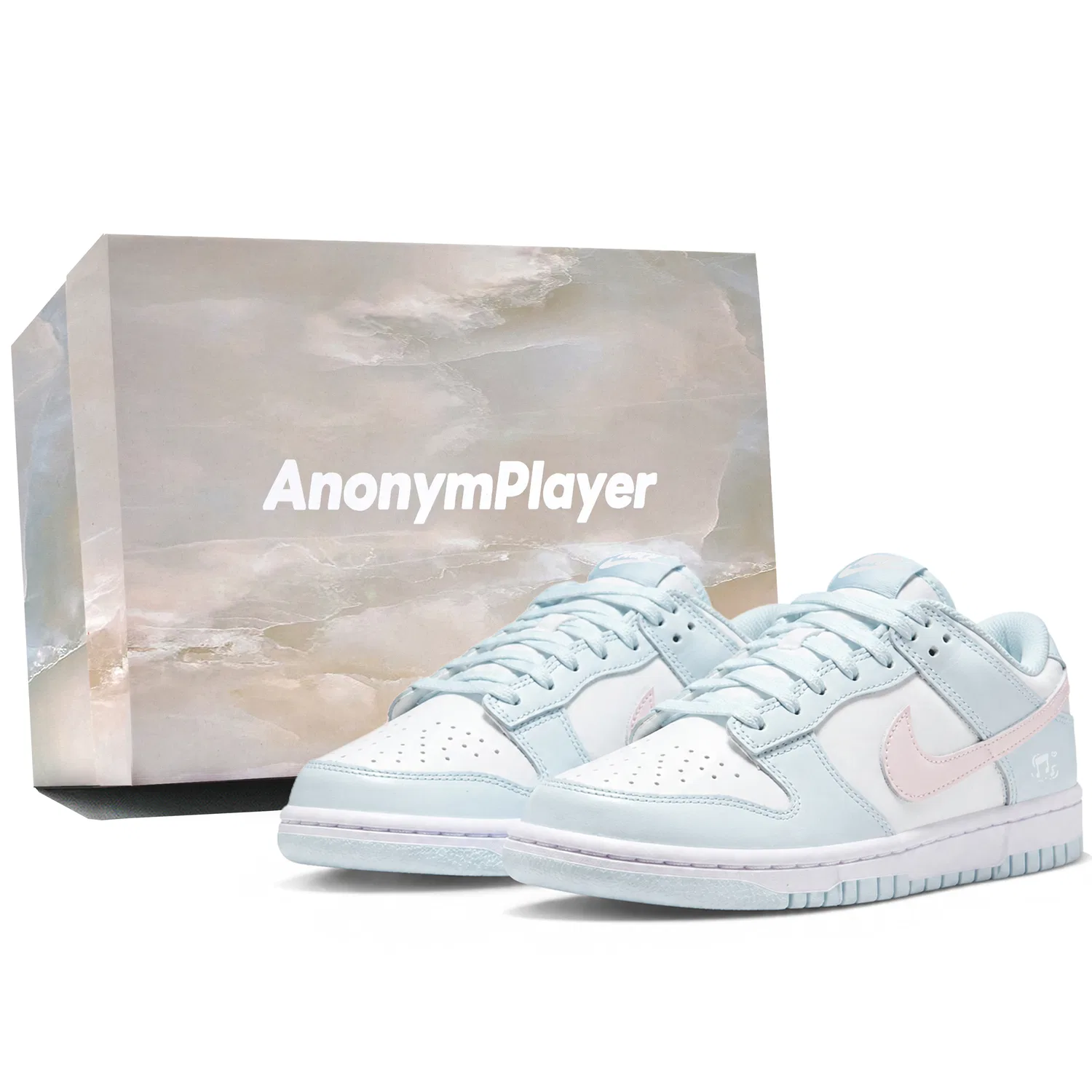 Детские кроссовки для скейтбординга с низким верхом Nike Dunk, White Blue Pink-Box