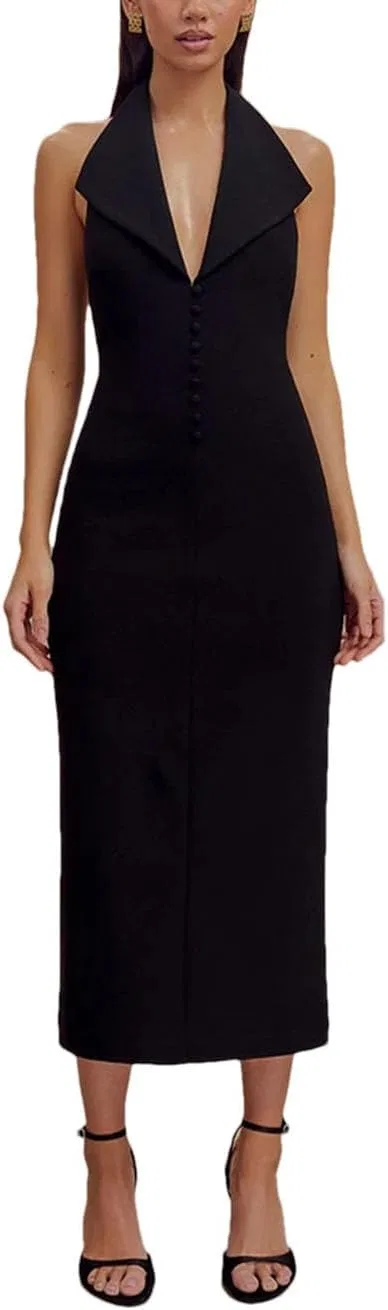Женское облегающее платье с глубоким V-вырезом и открытой спиной Bodycon, Black