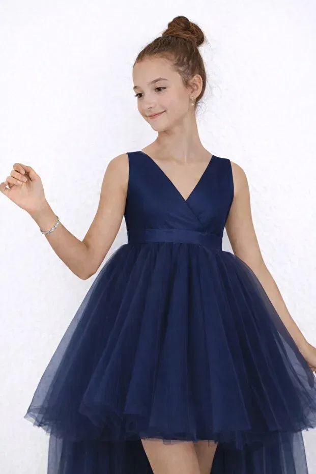 Детское платье для девочек с запахом Nsmkidslife, Navy Blue — фото 4