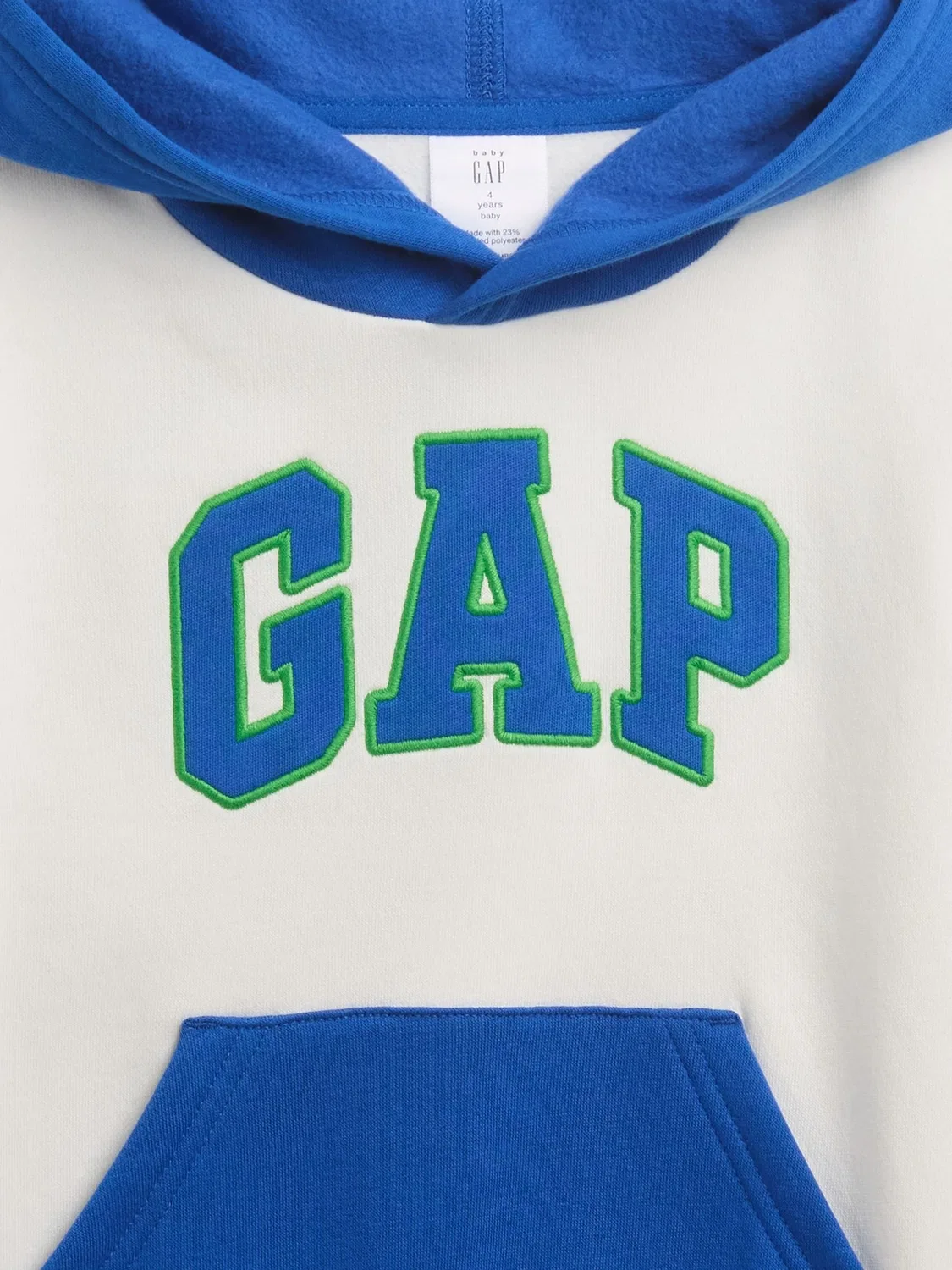 Худи свободного кроя с цветоблоком Gap, белое — фото 3