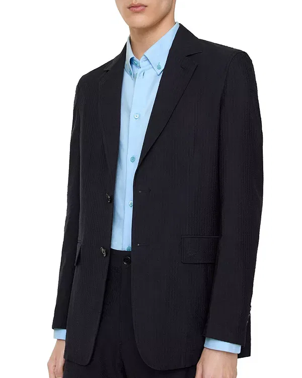 Мужской блейзер из сэракера с хлопком и льном Seersucker cotton linen tailored jacket Burberry, темно-синий
