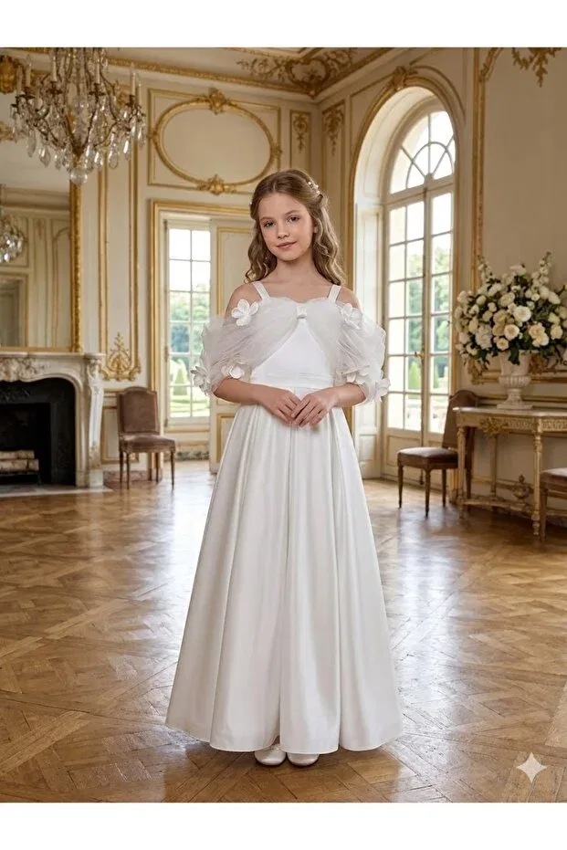 Детское платье для девочек с цветочным принтом Prom Kent Of Kıds, White — фото 2