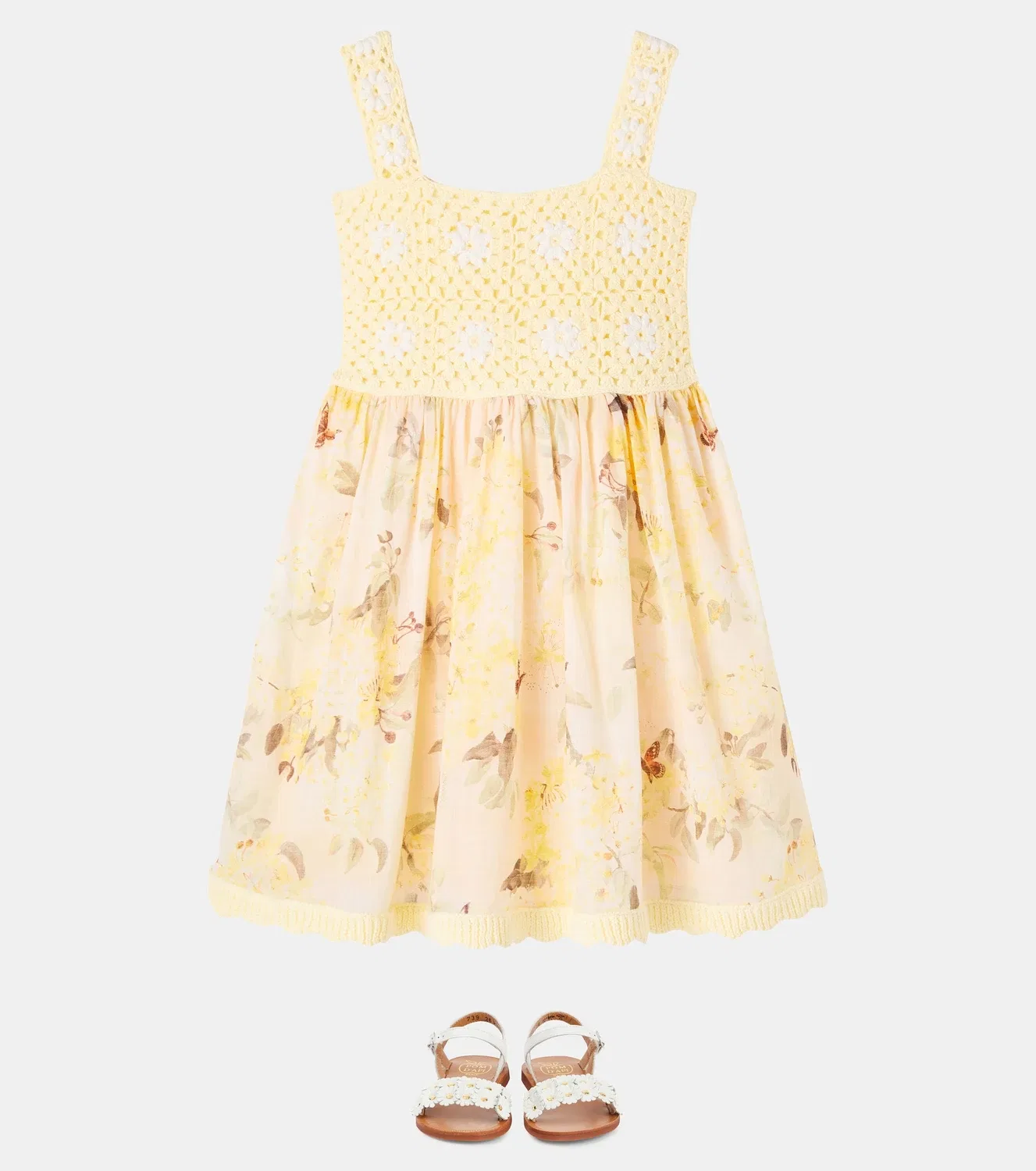Платье с цветочной вышивкой крючком Zimmermann Kids, желтый — фото 2