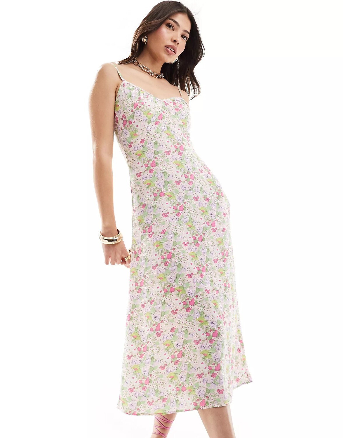 

Платье миди & Other Stories Strappy With Ruched V Neckline, мультиколор
