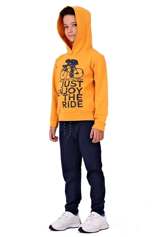 Детский спортивный костюм с принтом Bicycle printed hooded children's tracksuit mnk0615 Minikadam, Yellow — фото 4