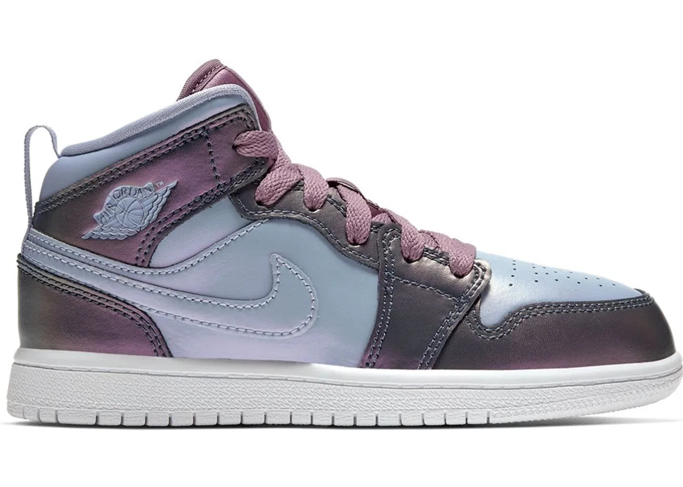 Детские кроссовки с высоким берцем Jordan 1 Mid Monsoon Blue, Monsoon Blue/Purple Rise-Violet Dust-White-Melon Tint