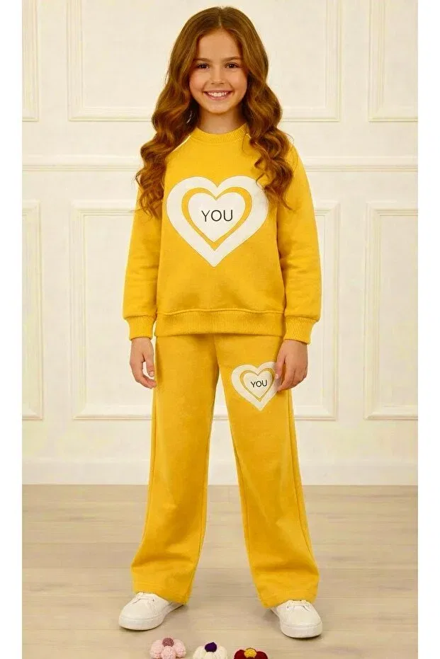 Детский комплект свитшот и брюки с сердечками Kids Clup, Dark Yellow