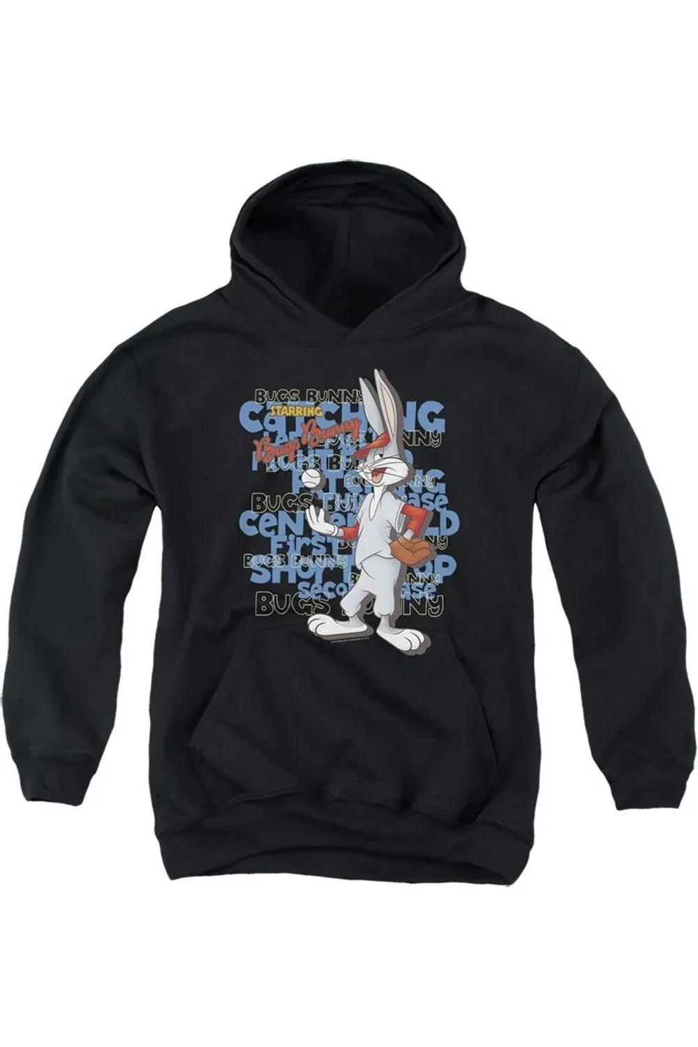 Детское худи для мальчиков с принтом Looney Tunes Bugs Bunny Baseball Gildan, черный