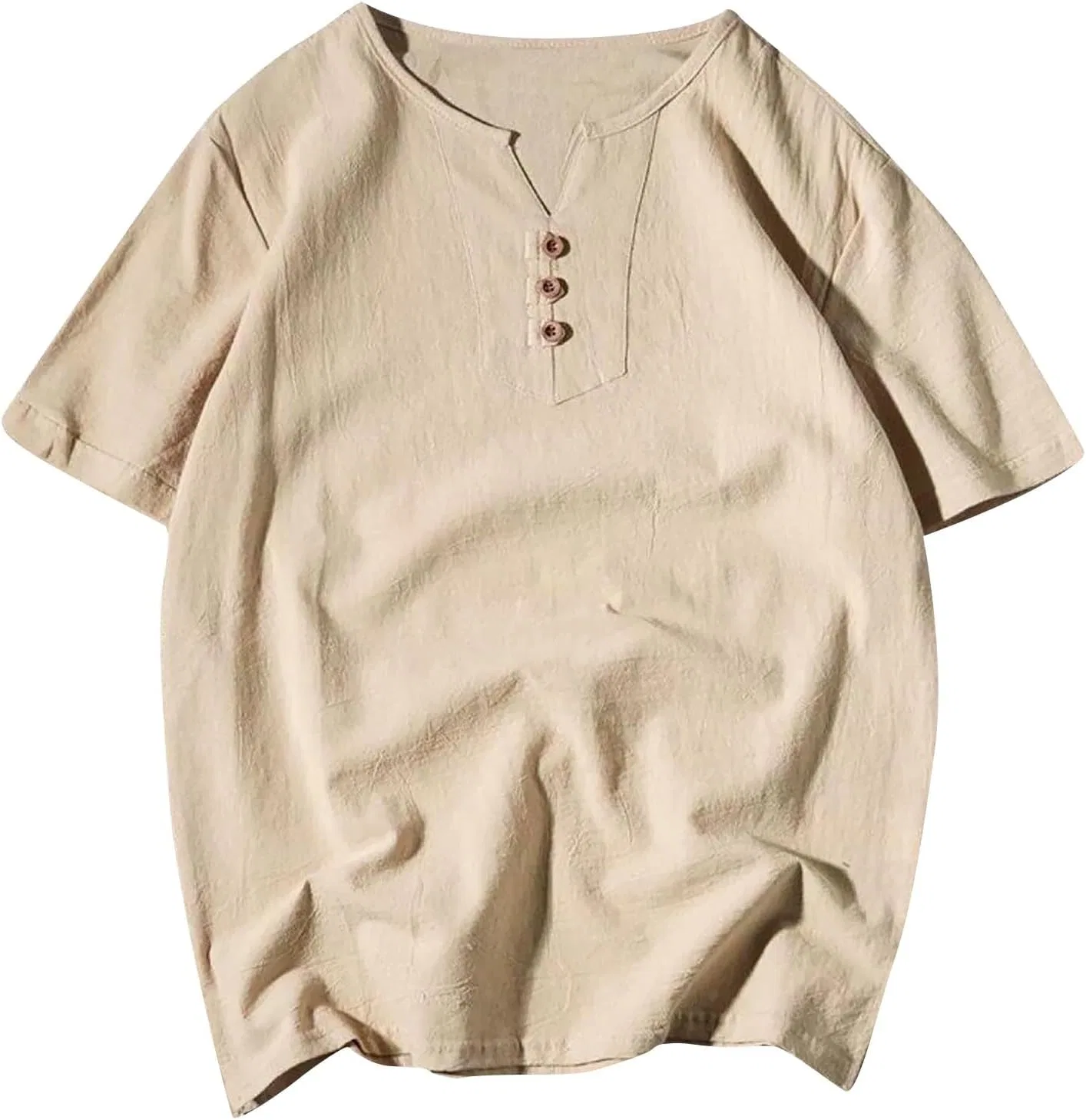 Мужская футболка с коротким рукавом из хлопка и льна, Khaki