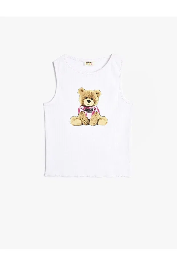 Детское для девочек топ без рукавов Athlete Teddy Bear Printed Koton, White
