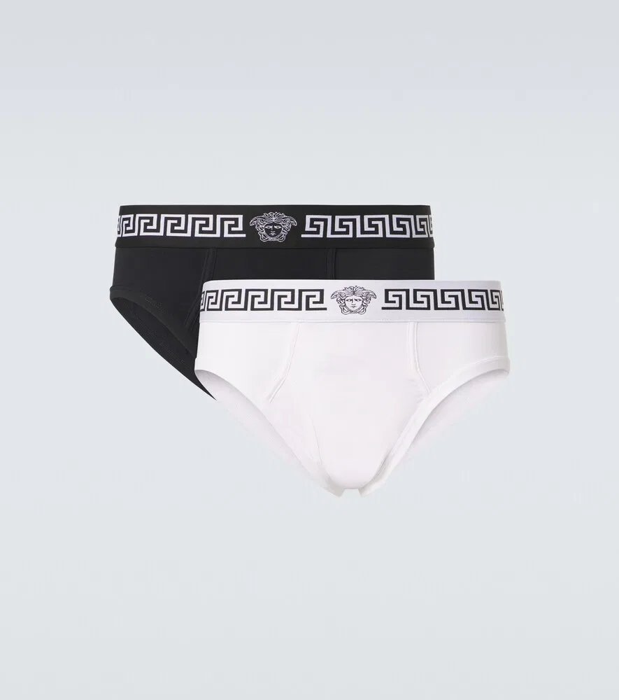 Комплект из 2 трусов из хлопковой смеси с греческой каймой Versace, белый