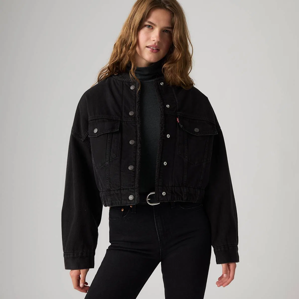 Укороченная куртка-тракер без воротника из искусственного меха Levi's, Slight Night - Black