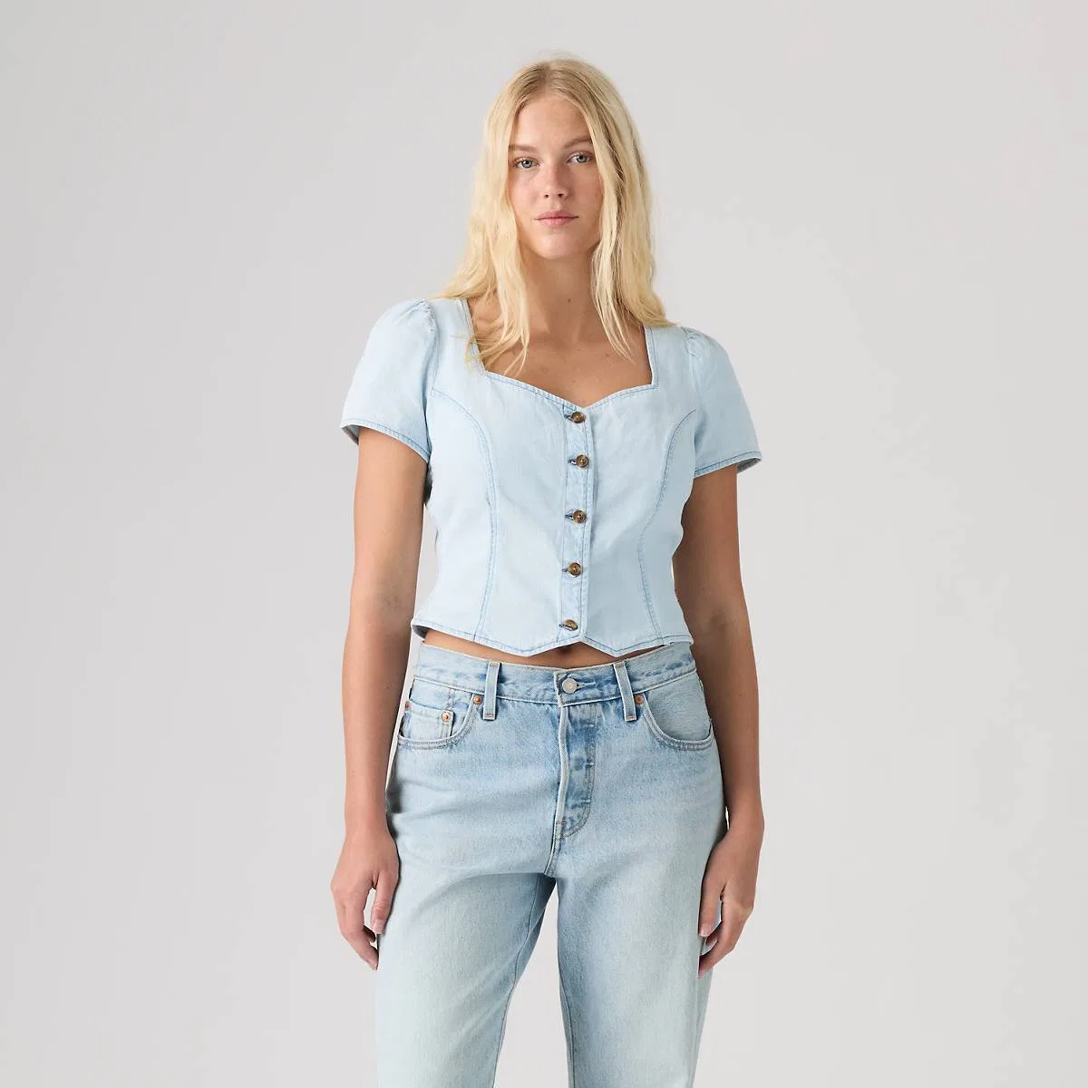 Джинсовая блузка Miette с коротким рукавом Levi's, Text Her - Blue — фото 3