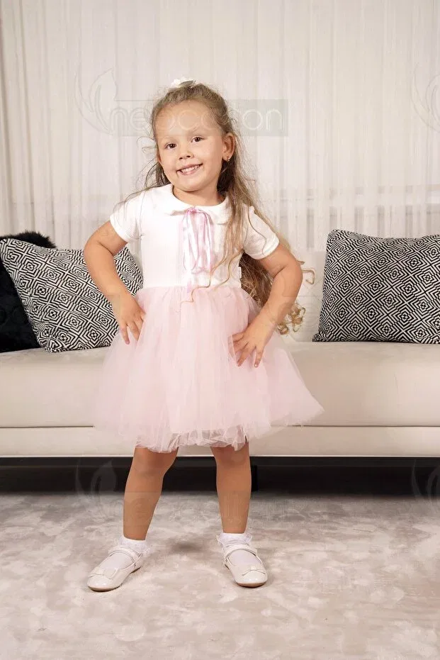 Детское платье для девочек с воротничком Neocotton, Short-Pink — фото 4