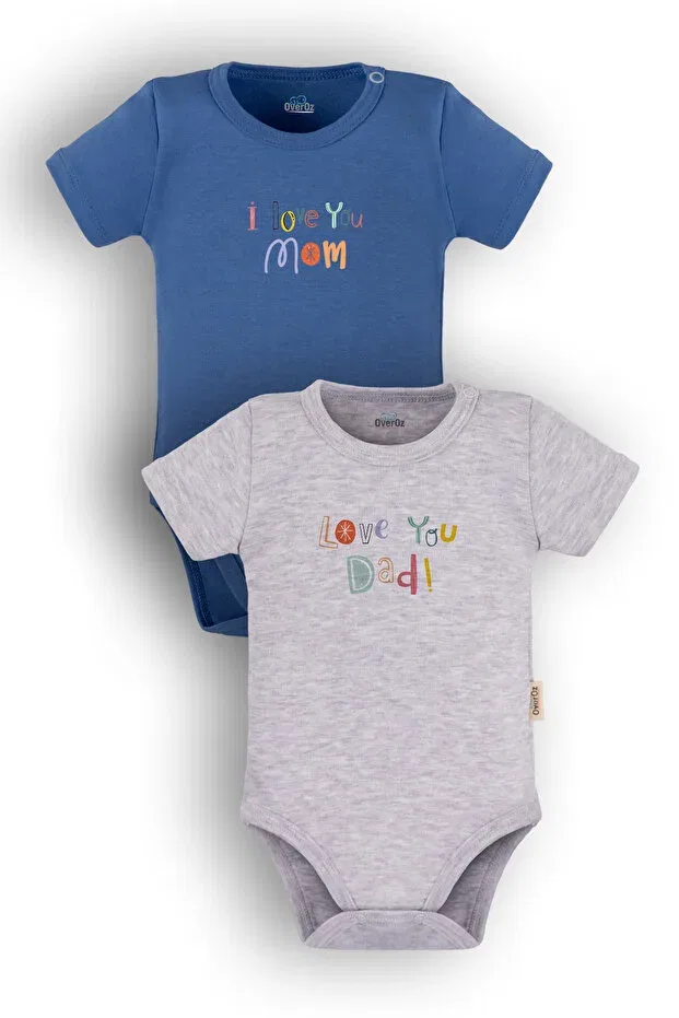 Детский комплект боди с принтом I Love Mom Dad Mother Father Overoz, Blue