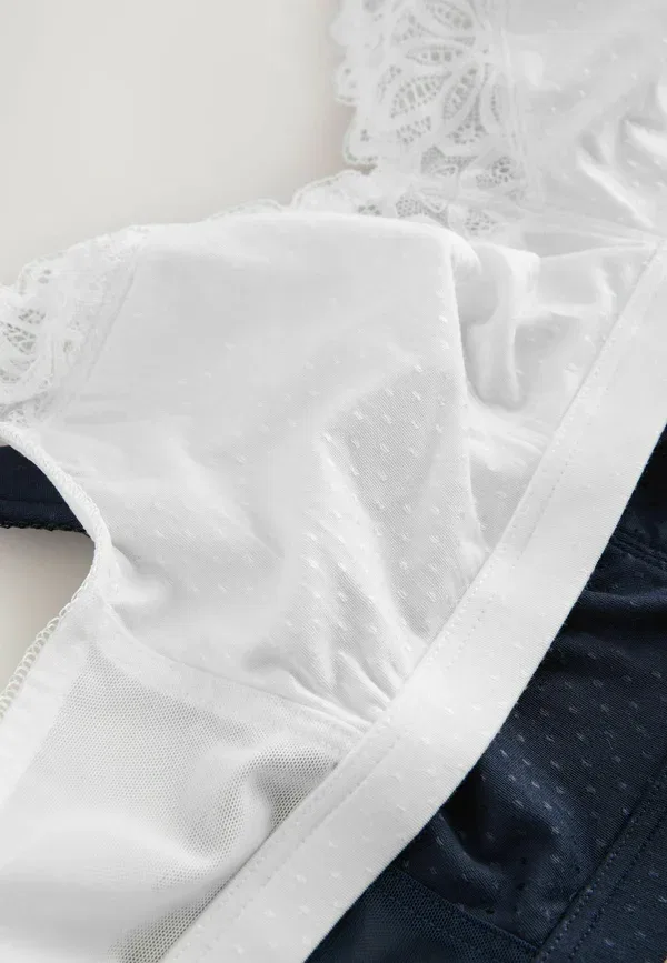 Бюстгальтер-майка из кружева, Regular Fit - total support modal & lace 2 pack bras b-h, Next, Navy White, белый/темно-синий — фото 4