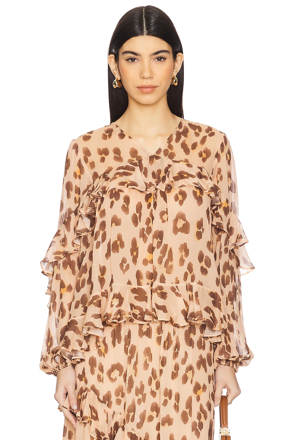 

Блуза с V-образным вырезом и легкими рукавами Zimmermann, peach leopard