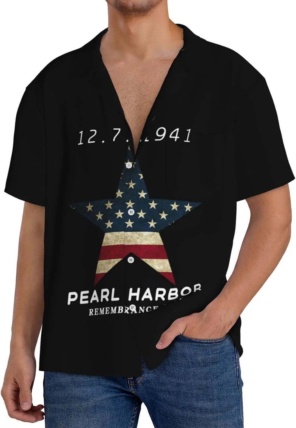 Мужская свободная рубашка с коротким рукавом и воротником-кабул Pearl Harbor Remembrance Day, Black