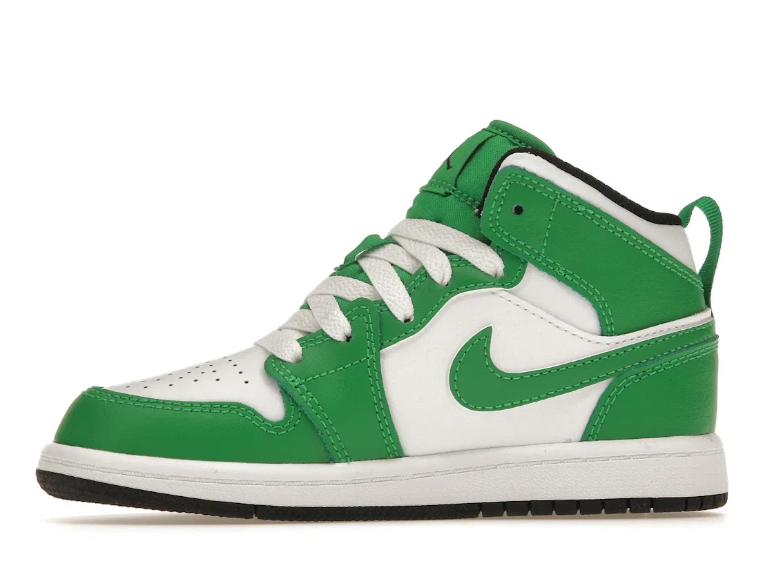 Детские кроссовки с контрастными накладками Jordan 1 Mid, Lucky Green/Black/White — фото 3