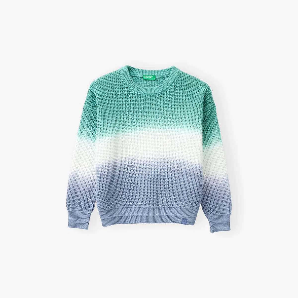 Хлопковый джемпер с круглым вырезом и принтом тай-дай, 6-12 лет Benetton, синий