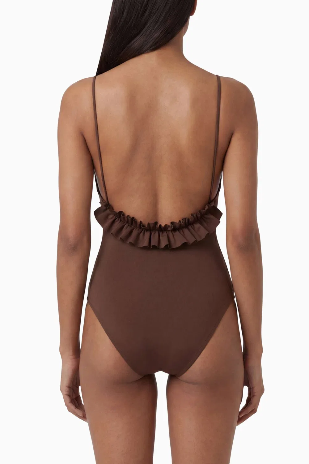 Купальник слитный с рюшами Le Maillot Cabana Jacquemus, коричневый — фото 3