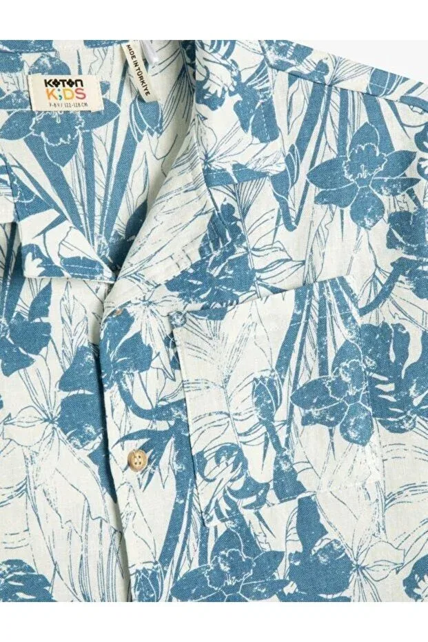 Детская рубашка для мальчиков с коротким рукавом Floral Patterned Koton, Beige Patterned — фото 4