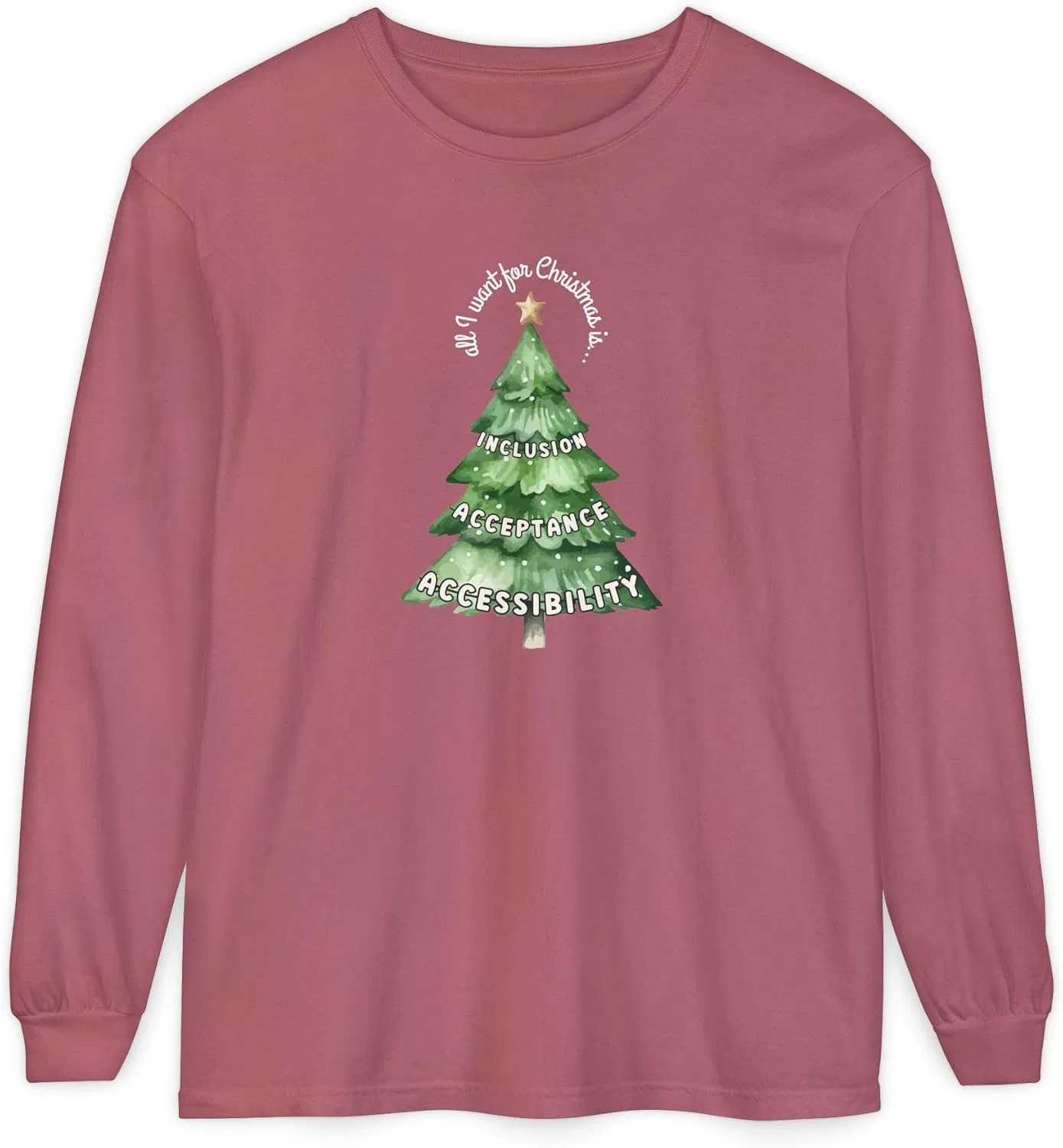 Футболка с длинным рукавом с принтом Inclusion, Comfort Colors 6014, Crimson