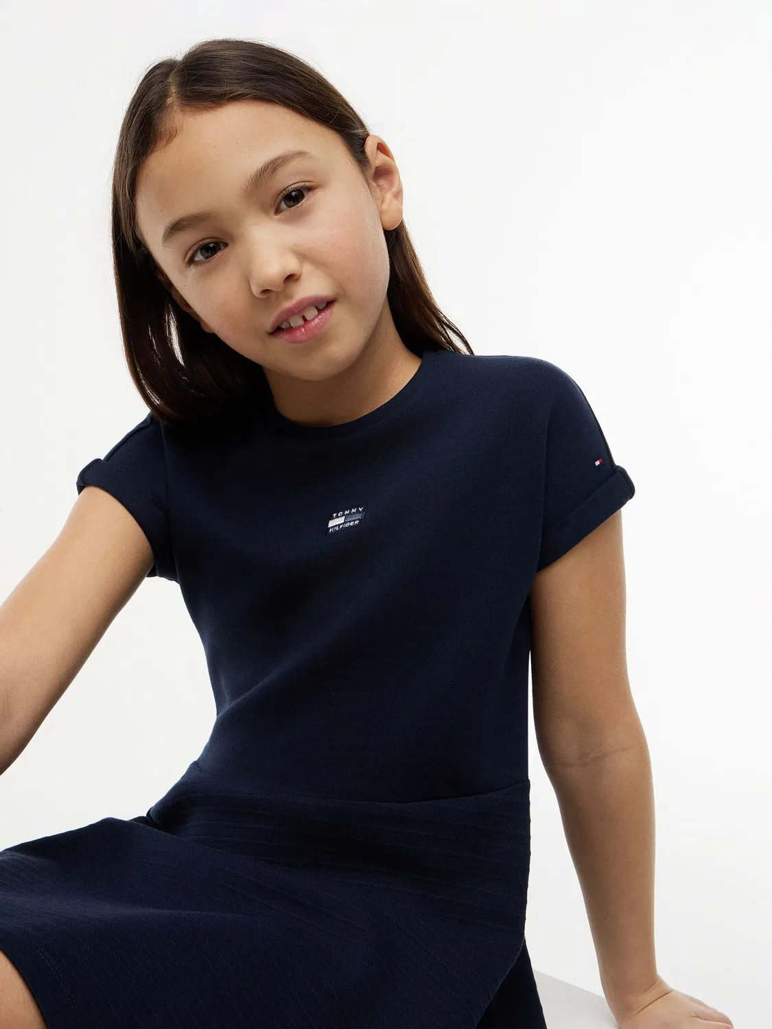 Платье-трапеция с логотипом Tommy Hilfiger, темно-синее — фото 3