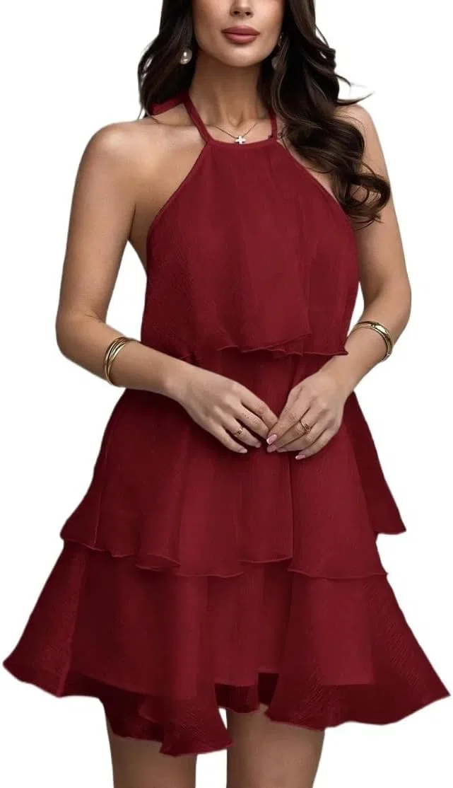 Женское мини-платье с открытой спиной Halter Organza, Red