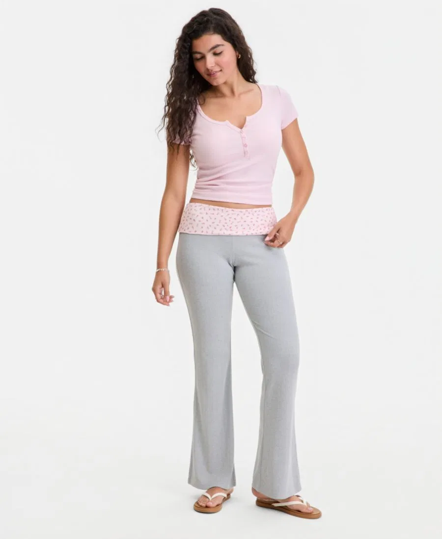 Брюки клеш с отворотом на поясе Hippie Rose, Heather Grey Ditsy Floral