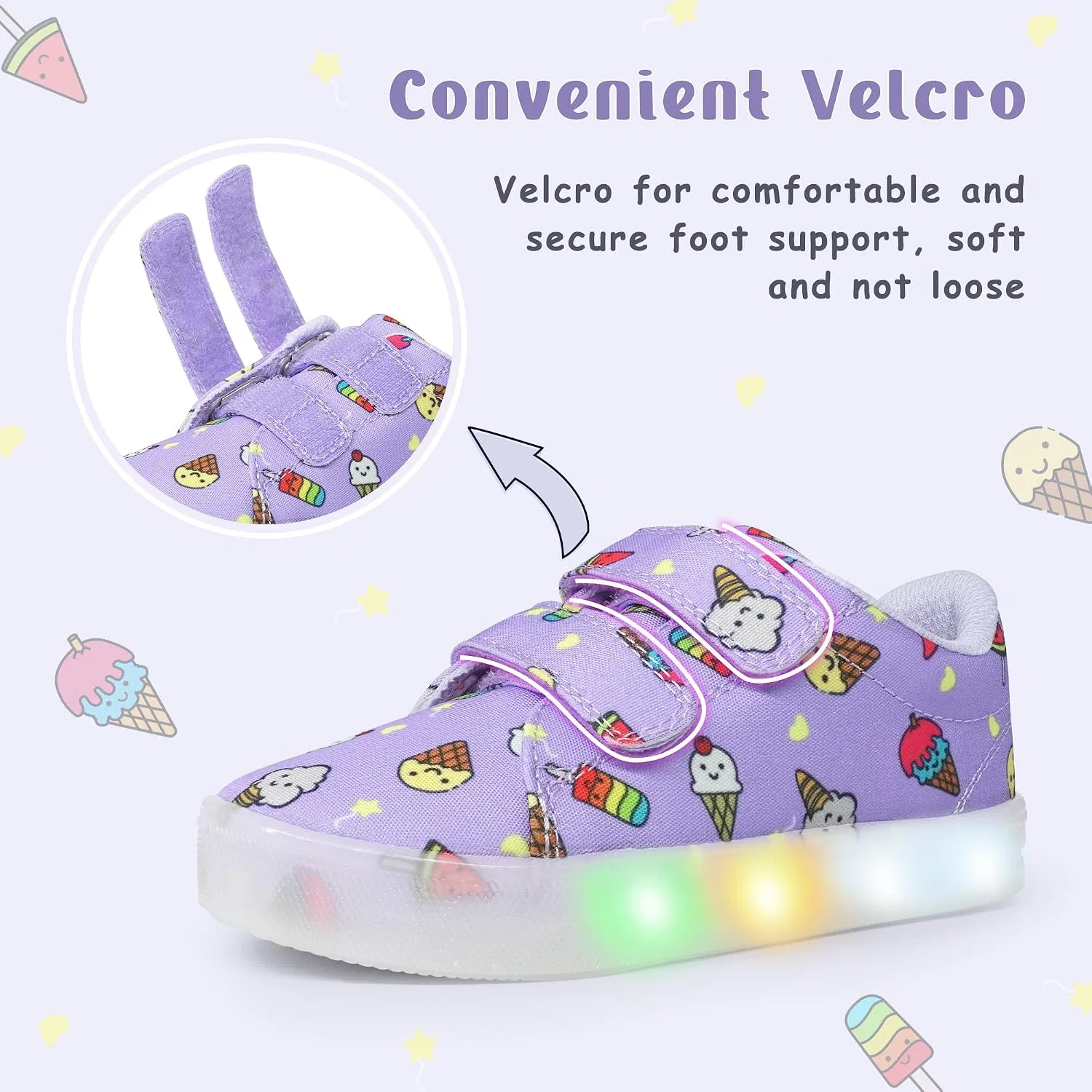 Детские кроссовки для девочек со светящейся подошвой Vivaki YESKIS, Purple Light Up Shoes — фото 2