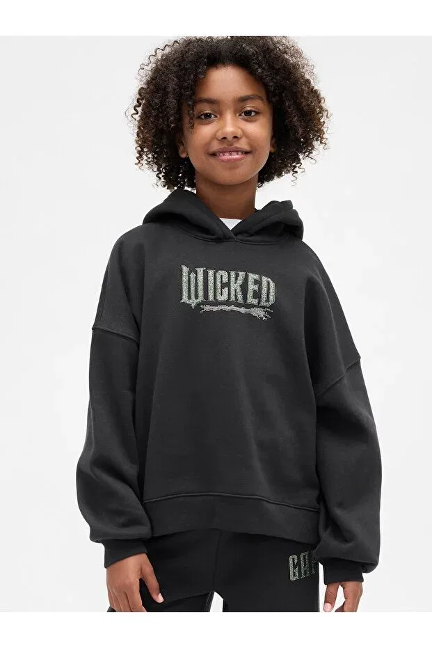 Детские свитшот для девочек с принтом Wicked VintageSoft Oversized D Gap, Black