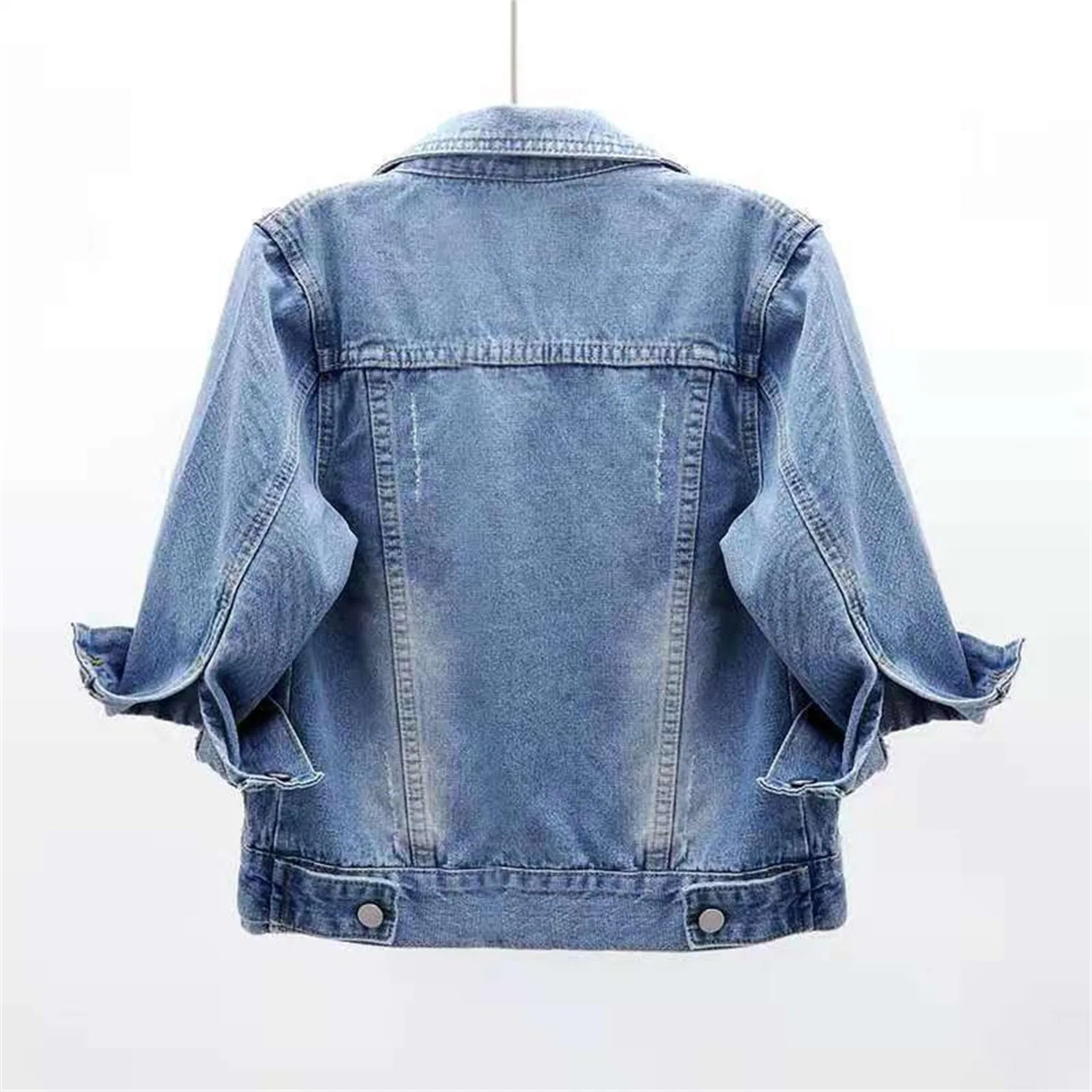 Женское джинсовое укороченное пальто с принтом Cyberpunk Rock Donna Risvolto Trucker Cappotto Distressed Y2K Street, Azzurro — фото 4