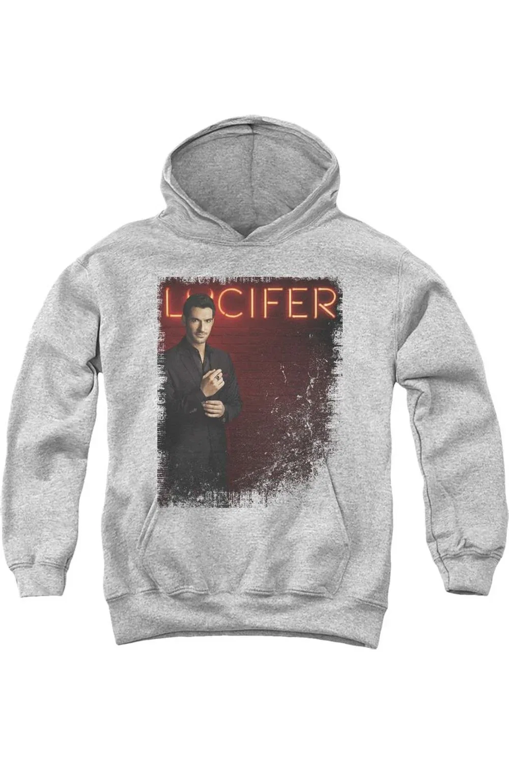 Детское худи с капюшоном с принтом Lucifer Neon Lights Gildan, Athletic Heather