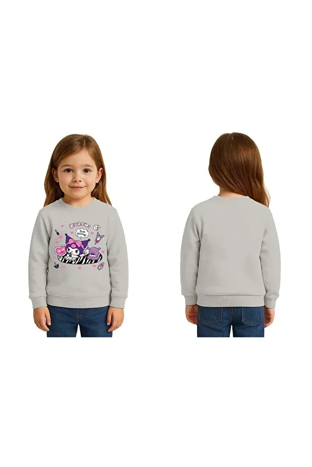 Детские свитшот для девочек с принтом Kuromi Printed Sedirli, Gray