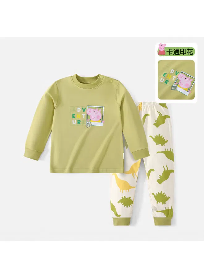 Комплект домашней одежды с мультяшным принтом Peppa Pig, бобовый зеленый — фото 2