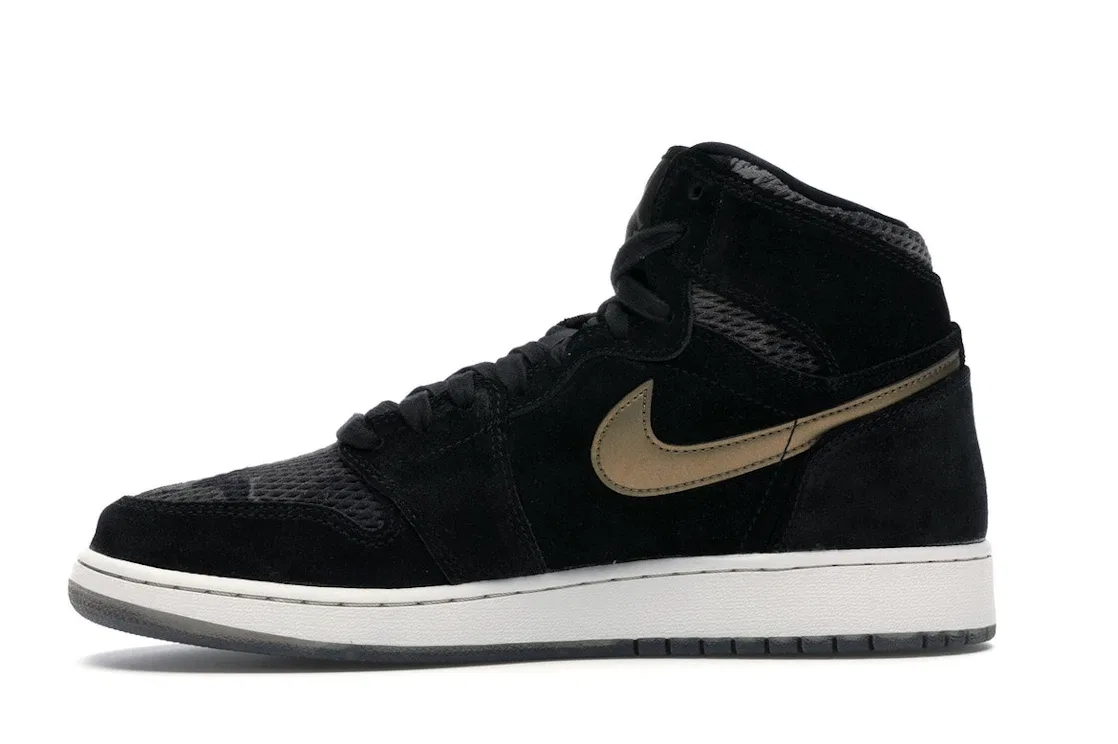 Детские кроссовки для девочек с камуфляжным принтом Jordan 1 Retro High Jordan, Black/Black-Metallic Field-Light Bone — фото 3