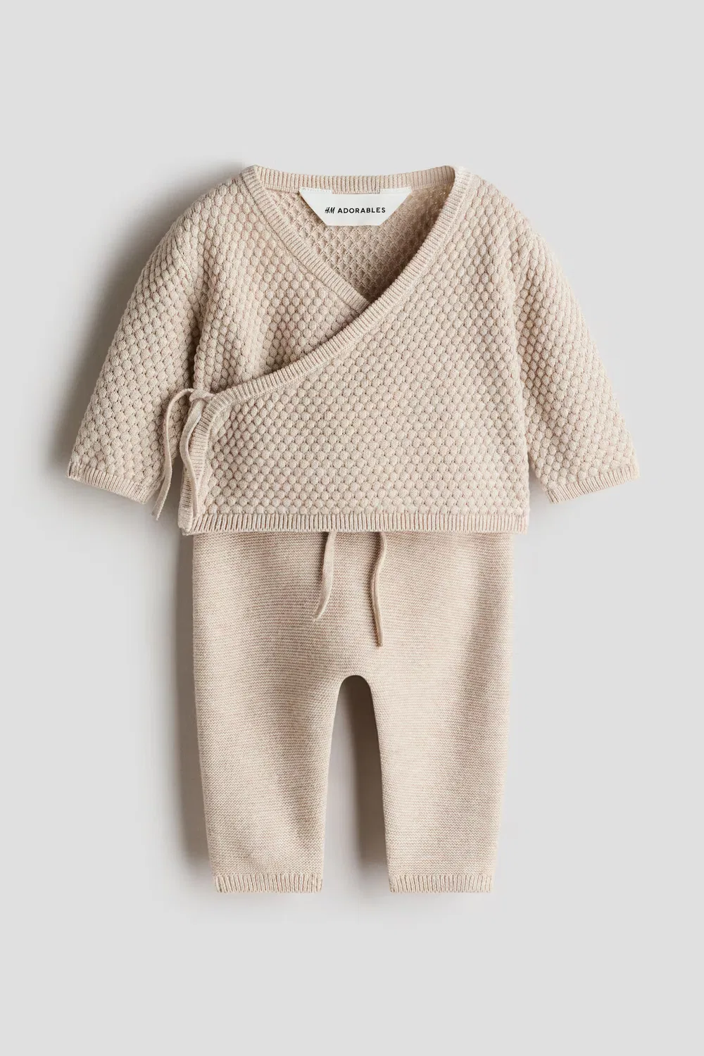Комплект из 2 предметов, изготовленный из фактурного хлопкового трикотажа H&M, Hellbeige