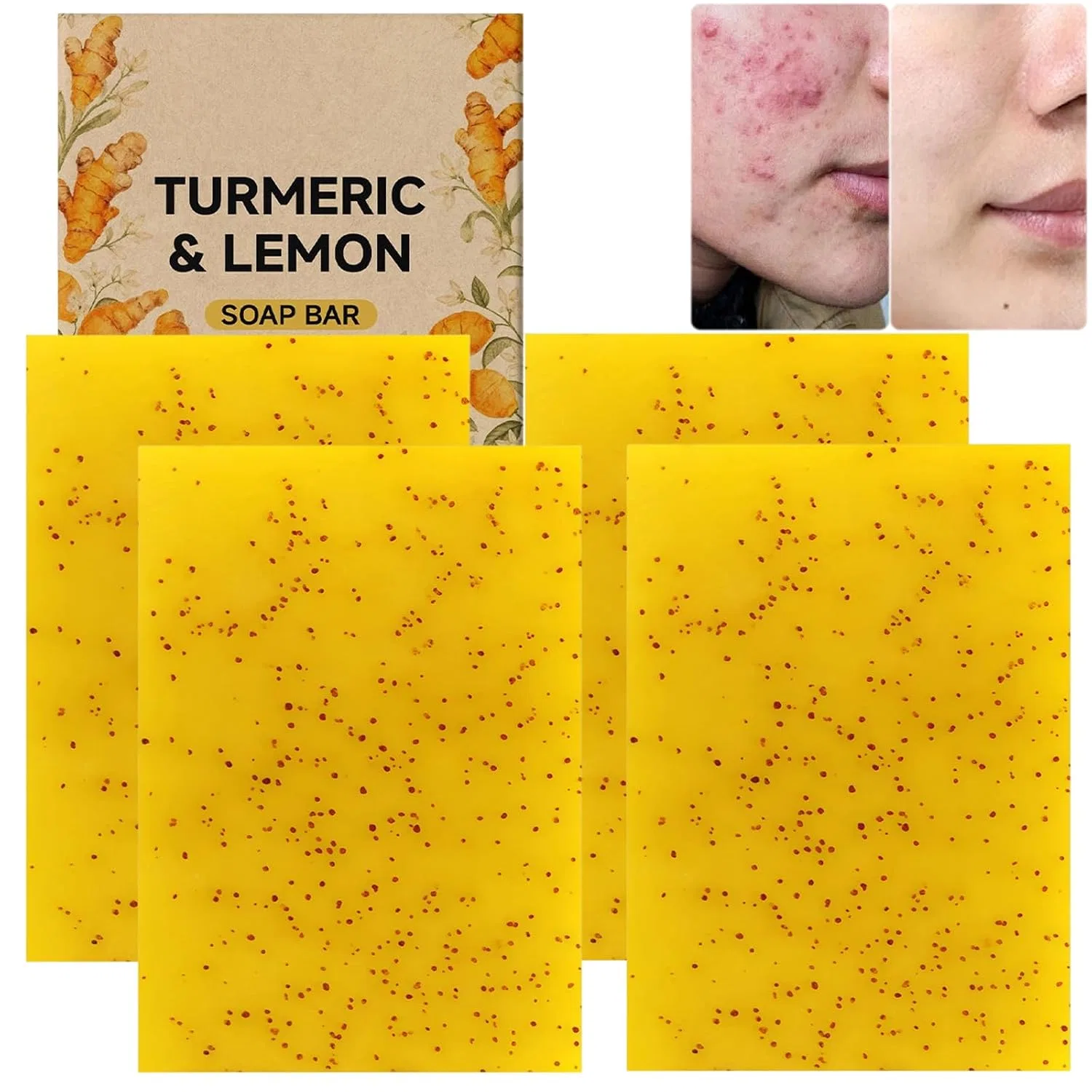 Мыло Turmeric Lemon Soap Bar, 100г, 4 шт, JASUBAI