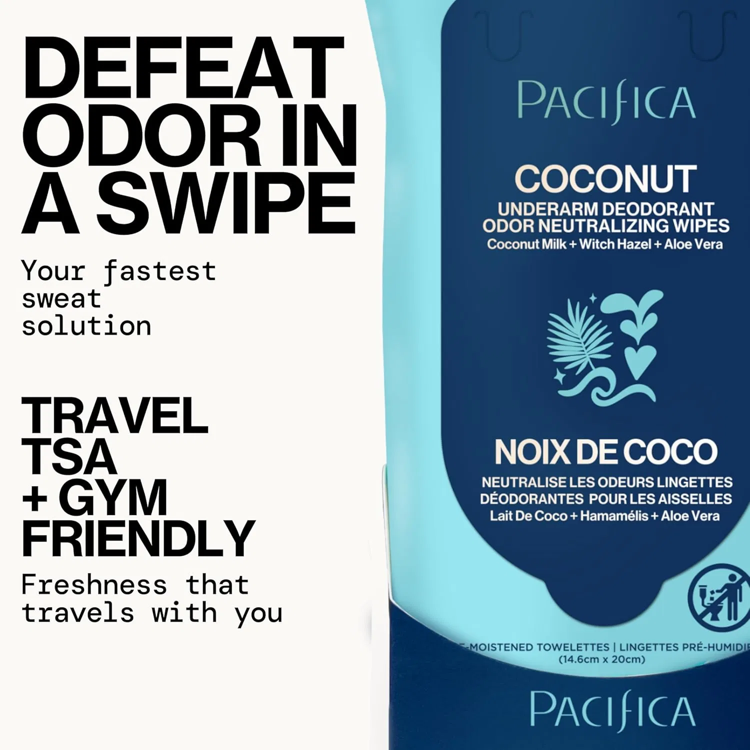 Дезодорирующие салфетки для подмышек Pacifica, Coconut, 1 шт, 159 г — фото 3