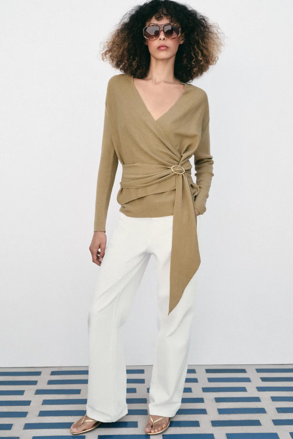 Вязаный кардиган-накидка ZARA, Brown/Taupe