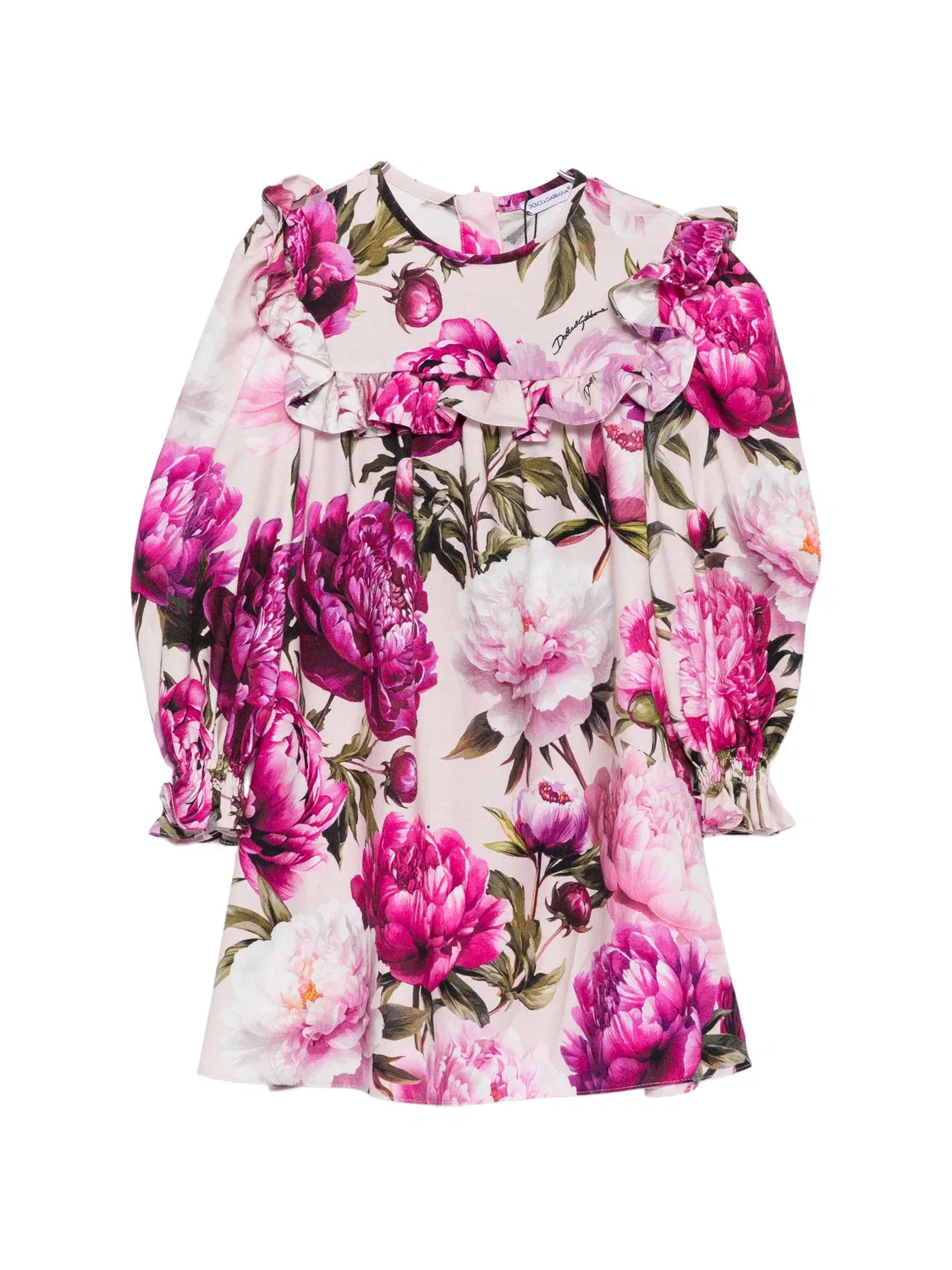 Платье с цветочным принтом и оборками Dolce & Gabbana Kids, розовый